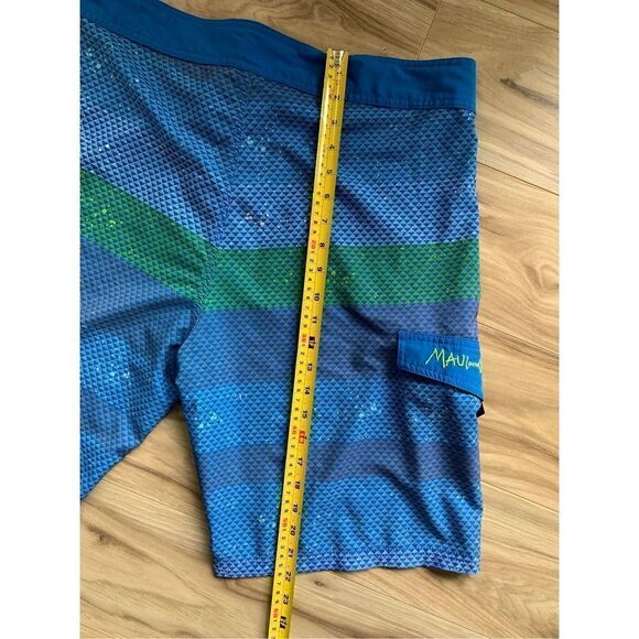 Maui‎ and Sons Men's Blue Green Striped Board Shorts Swim Trunks Size Large - Picture 9 of 9